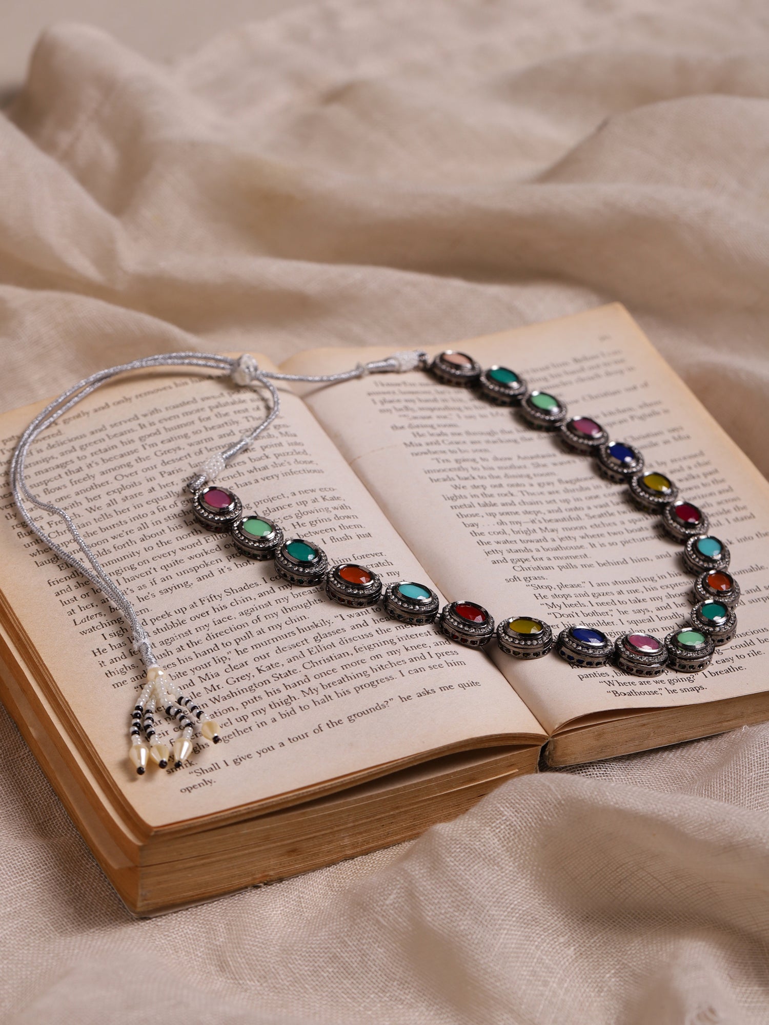 Multicoloured Brass Silver-Plated Handcrafted Necklace - Ruby Raang - Distacart