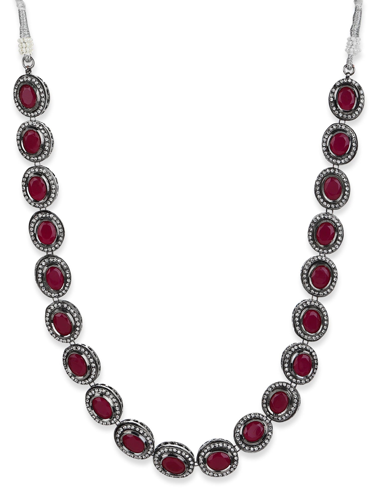 Silver-Plated Pink Kundan Studded Chain - Ruby Raang - Distacart