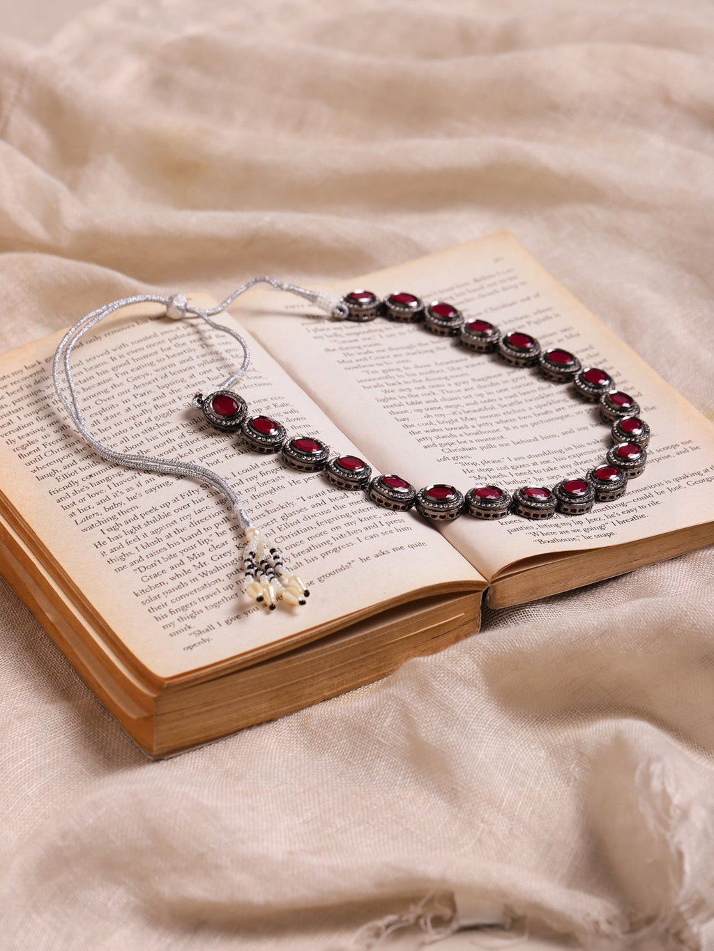 Silver-Plated Pink Kundan Studded Chain - Ruby Raang - Distacart
