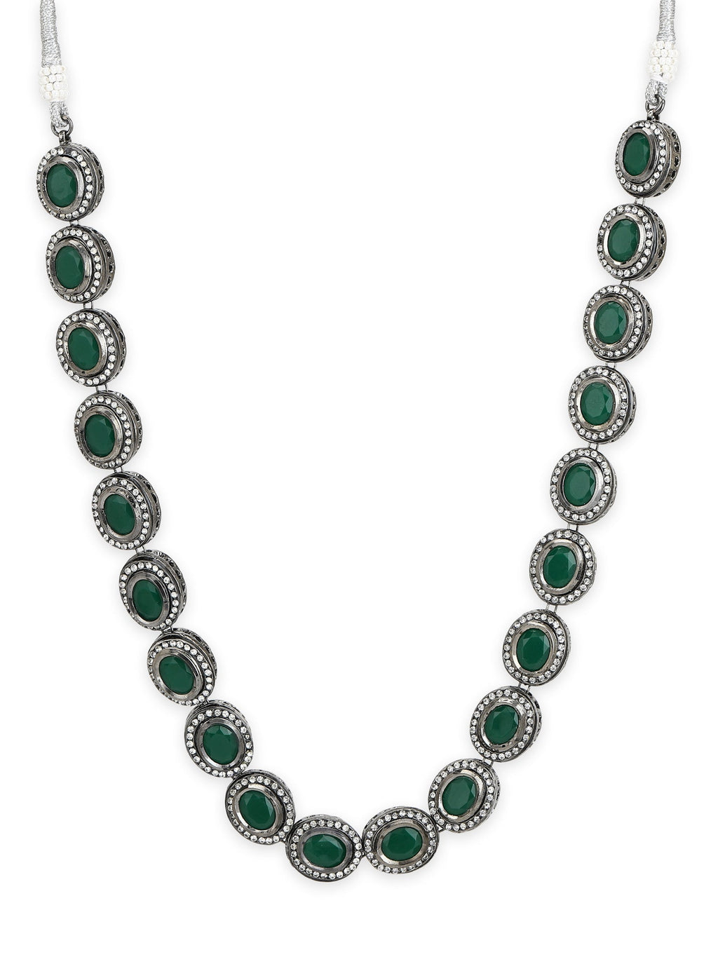 Green Silver-Toned Brass Silver-Plated Necklace - Ruby Raang - Distacart