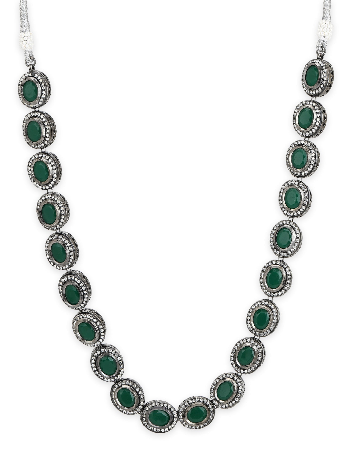 Green Silver-Toned Brass Silver-Plated Necklace - Ruby Raang - Distacart