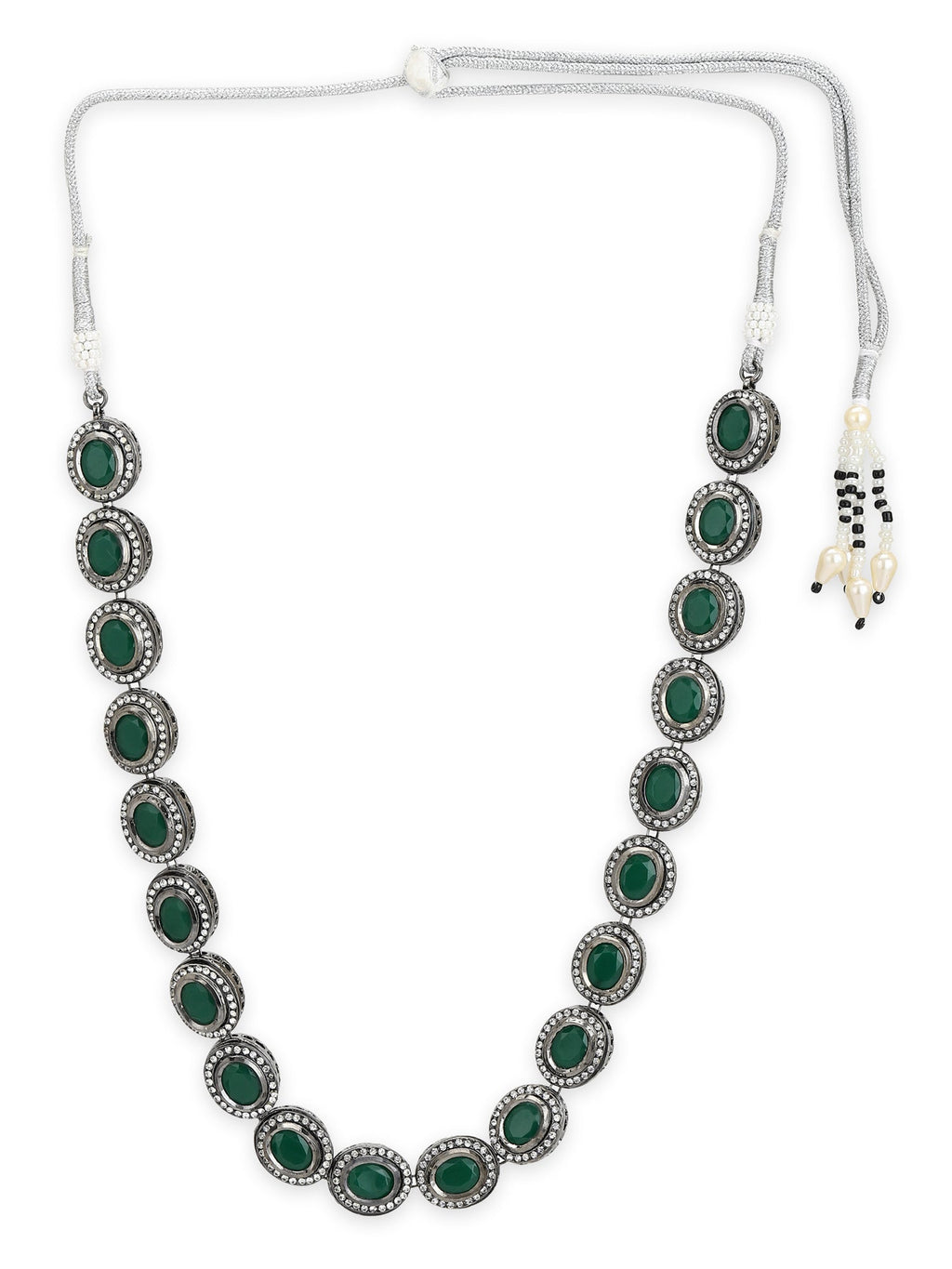 Green Silver-Toned Brass Silver-Plated Necklace - Ruby Raang - Distacart