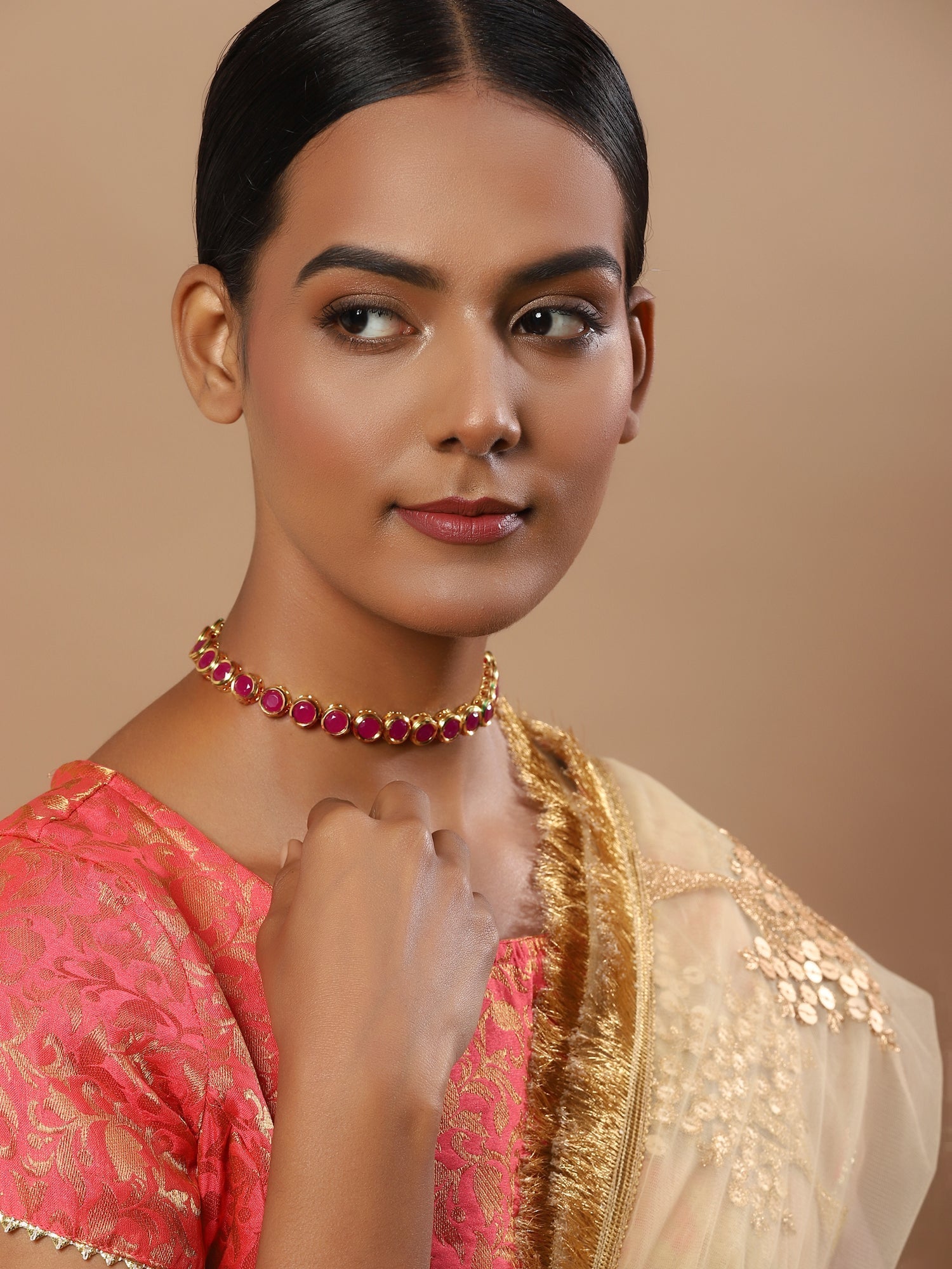 Pink Brass Gold-Plated Necklace - Ruby Raang - Distacart