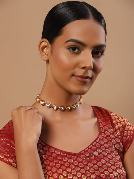 Women's Gold-Polished Kundan Studded Necklace - Ruby Raang