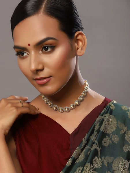 Women's Gold-Polished Kundan Studded Necklace - Ruby Raang