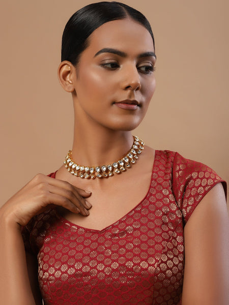 Gold-Toned White Brass Gold-Polished Handcrafted Necklace - Ruby Raang