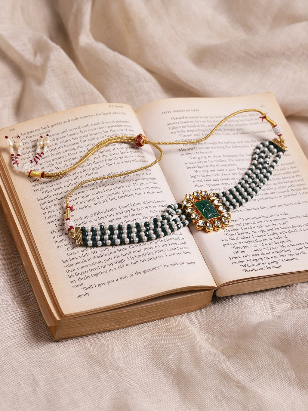Gold-Plated Green Choker Necklace - Ruby Raang - Distacart