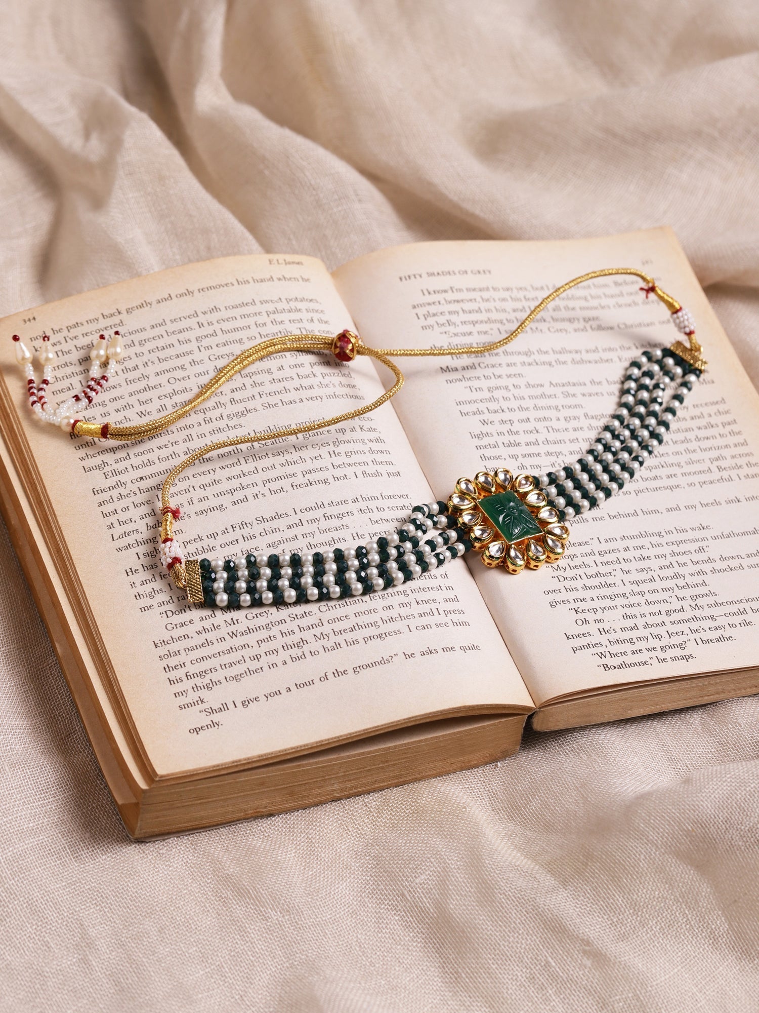 Gold-Plated Green Choker Necklace - Ruby Raang - Distacart