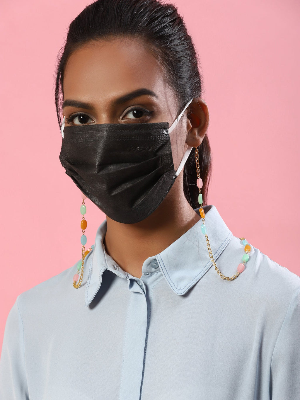 Gold Plated Multicolored Beaded Mask Chain - Ruby Raang - Distacart