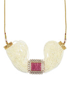Gold-Plated White Pink Kundan Studded Beaded Brass Choker Necklace - Ruby Raang - Distacart