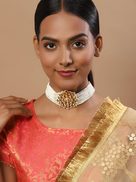 Gold-Toned Gold-Toned Brass Gold-Polished Handcrafted Necklace - Ruby Raang