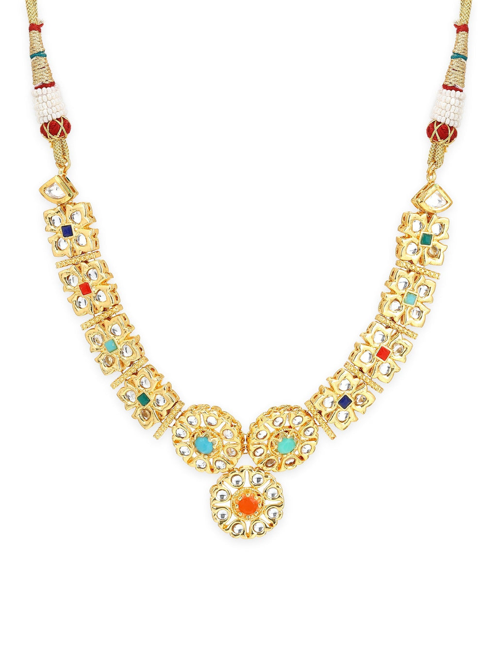 Gold-Plated White Studded Necklace - Ruby Raang - Distacart