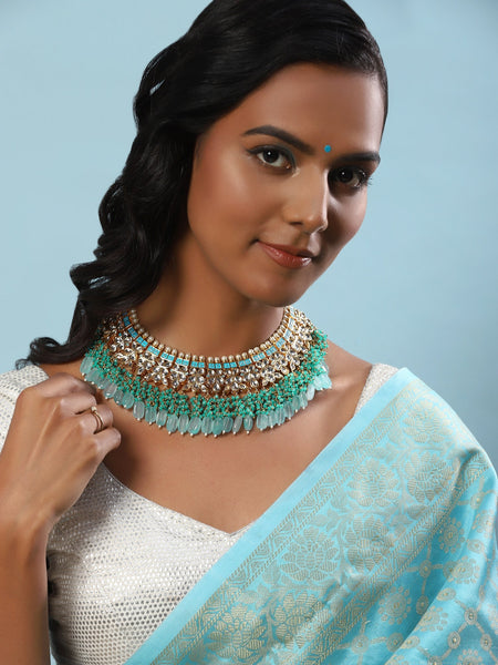 Women's Gold-Polished Kundan Studded Necklace - Ruby Raang