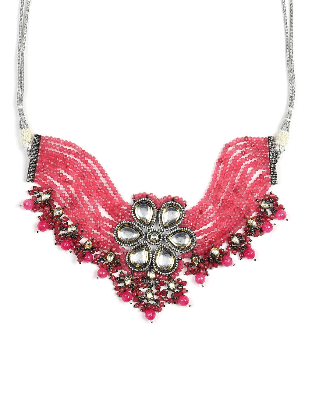 Pink Brass Silver-Plated Necklace - Ruby Raang - Distacart