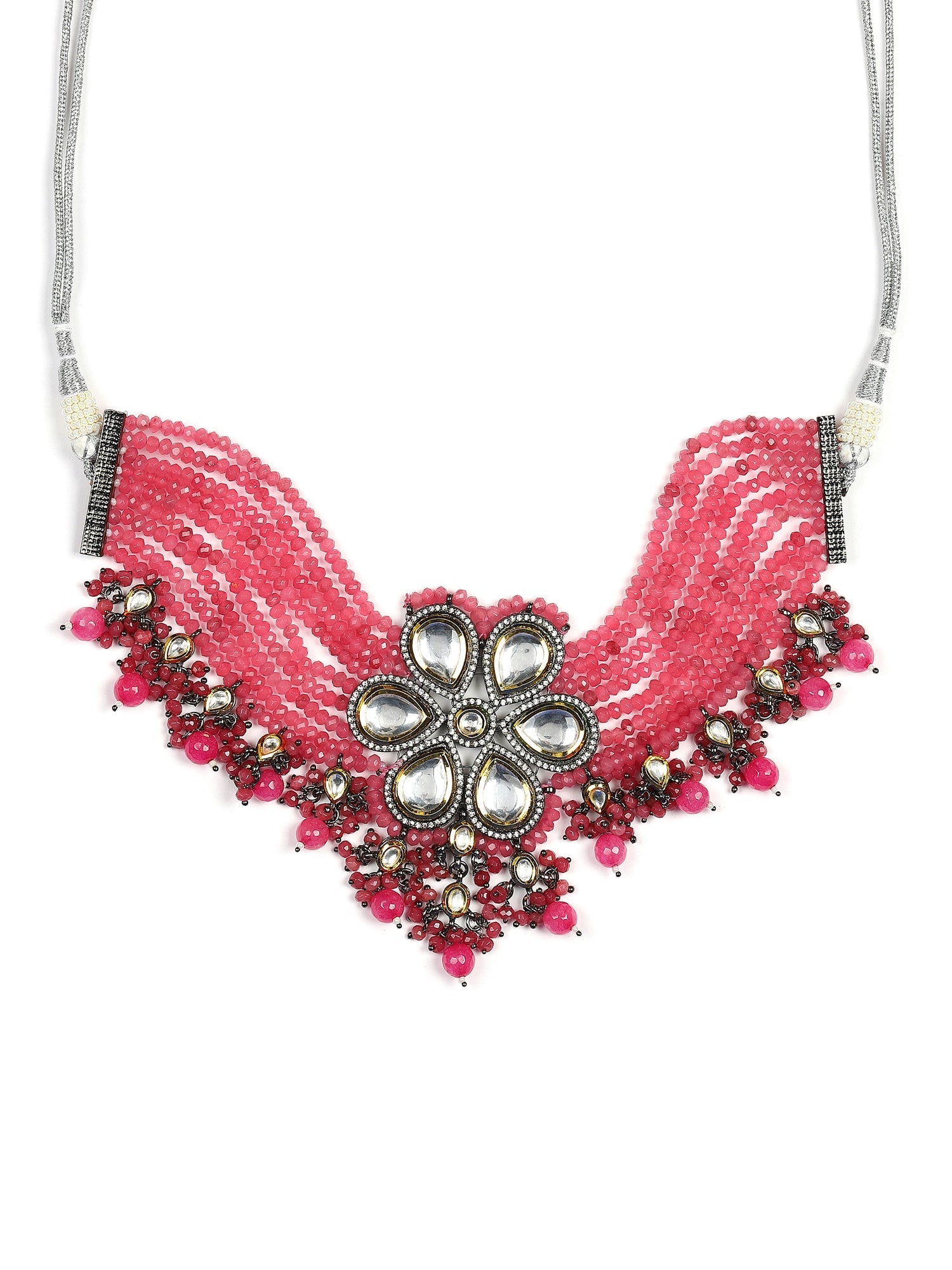 Pink Brass Silver-Plated Necklace - Ruby Raang - Distacart