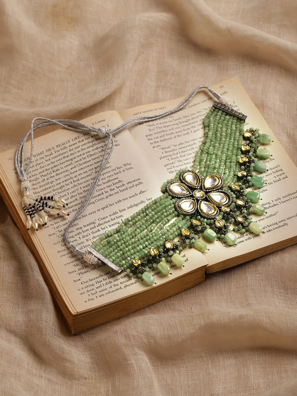 Silver-Plated Green Kundan Brass Necklace - Ruby Raang - Distacart