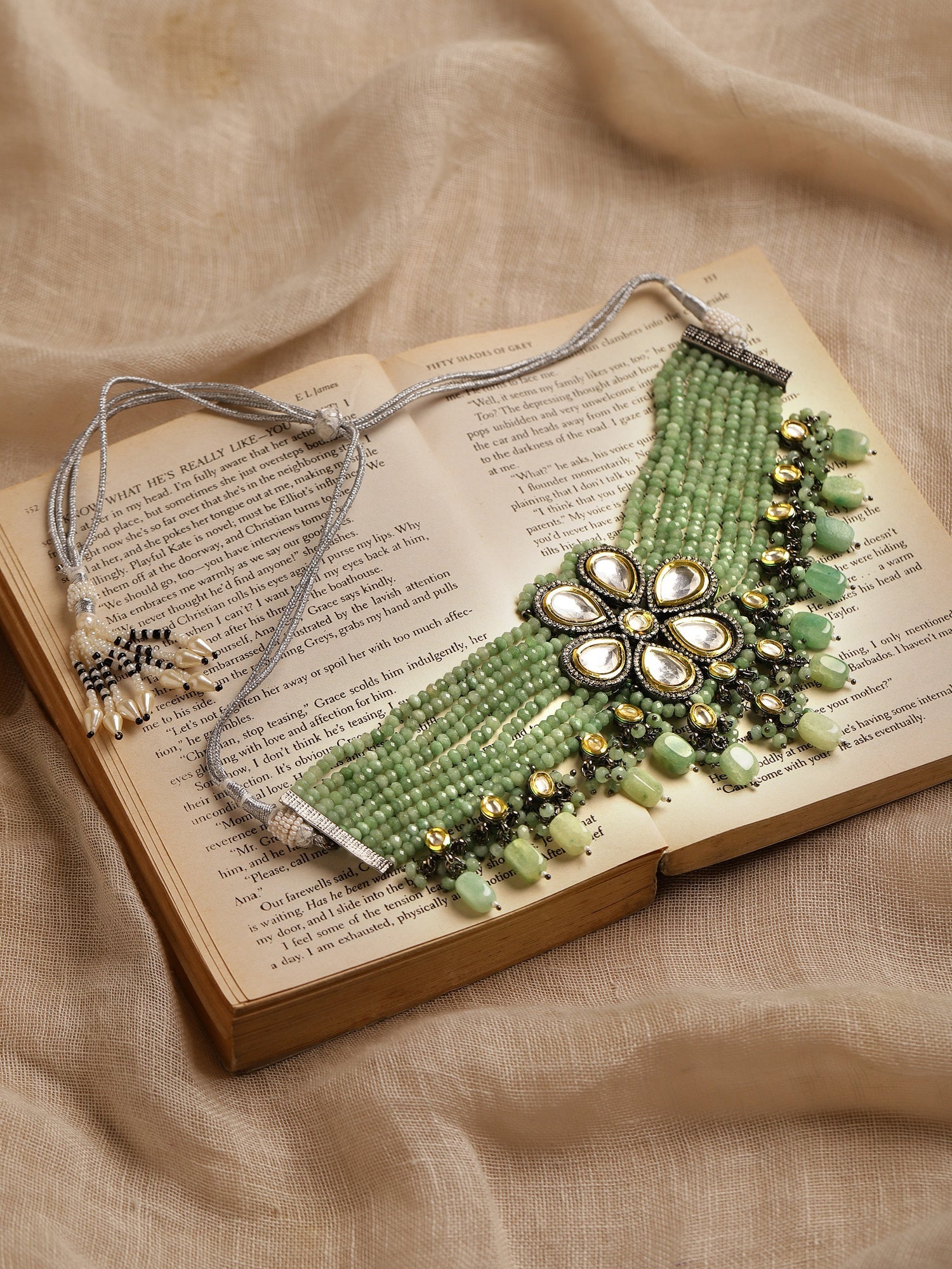 Silver-Plated Green Kundan Brass Necklace - Ruby Raang - Distacart