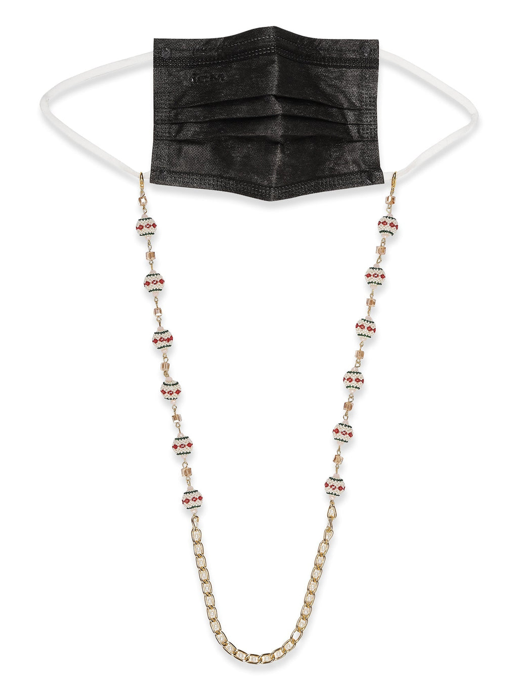Gold-Toned White Embellished Mask Chain - Ruby Raang - Distacart