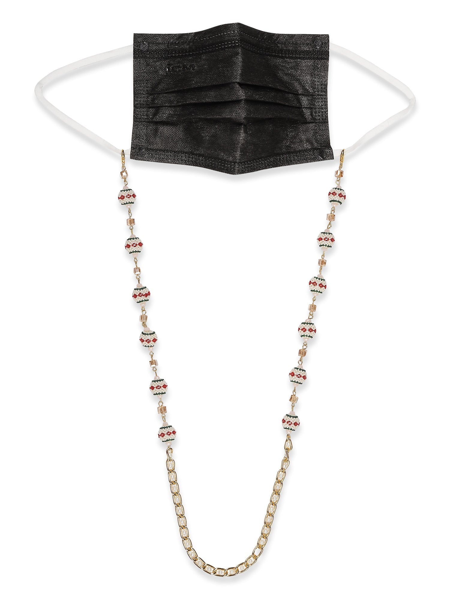 Gold-Toned White Embellished Mask Chain - Ruby Raang - Distacart