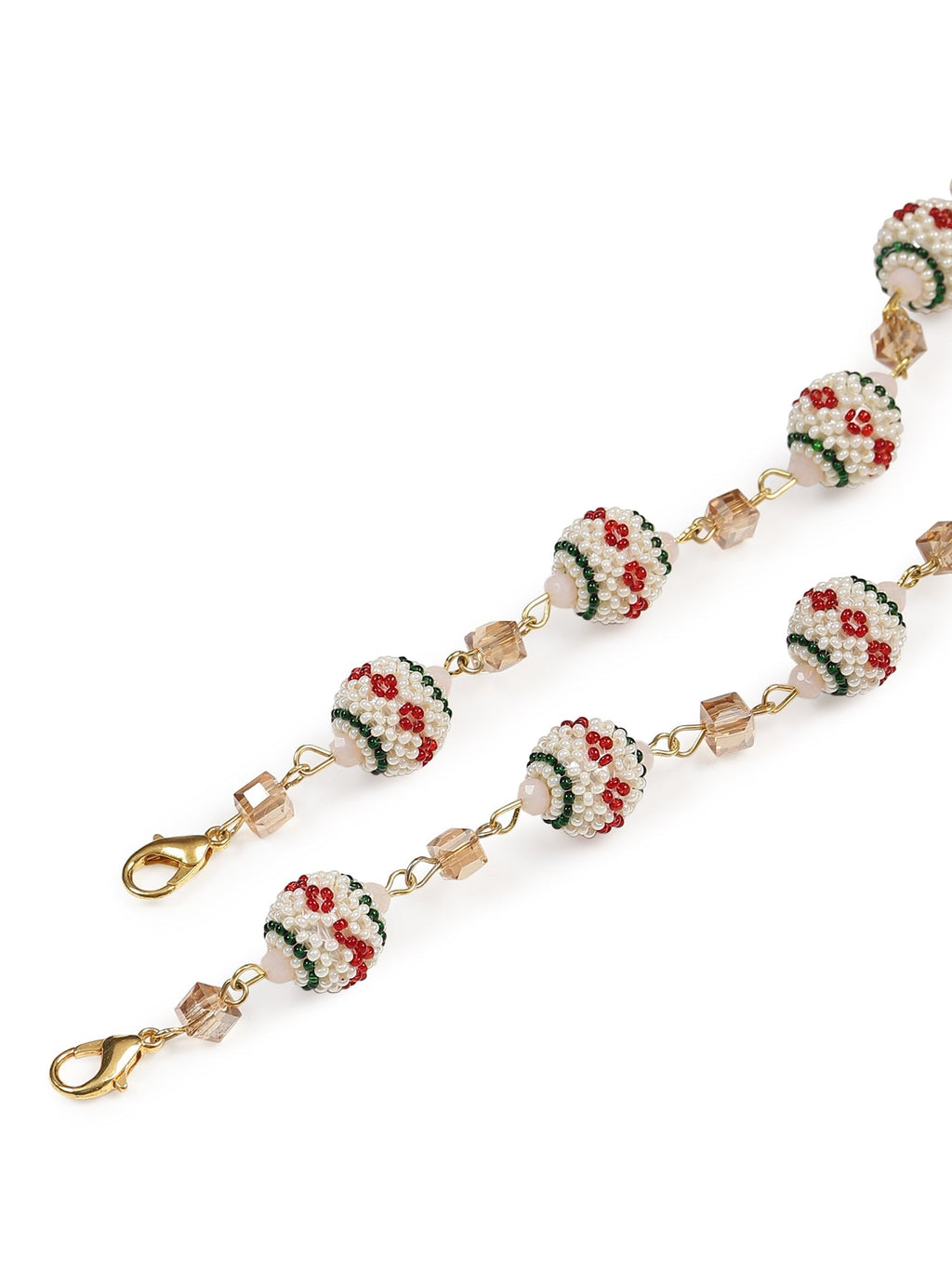 Gold-Toned White Embellished Mask Chain - Ruby Raang - Distacart