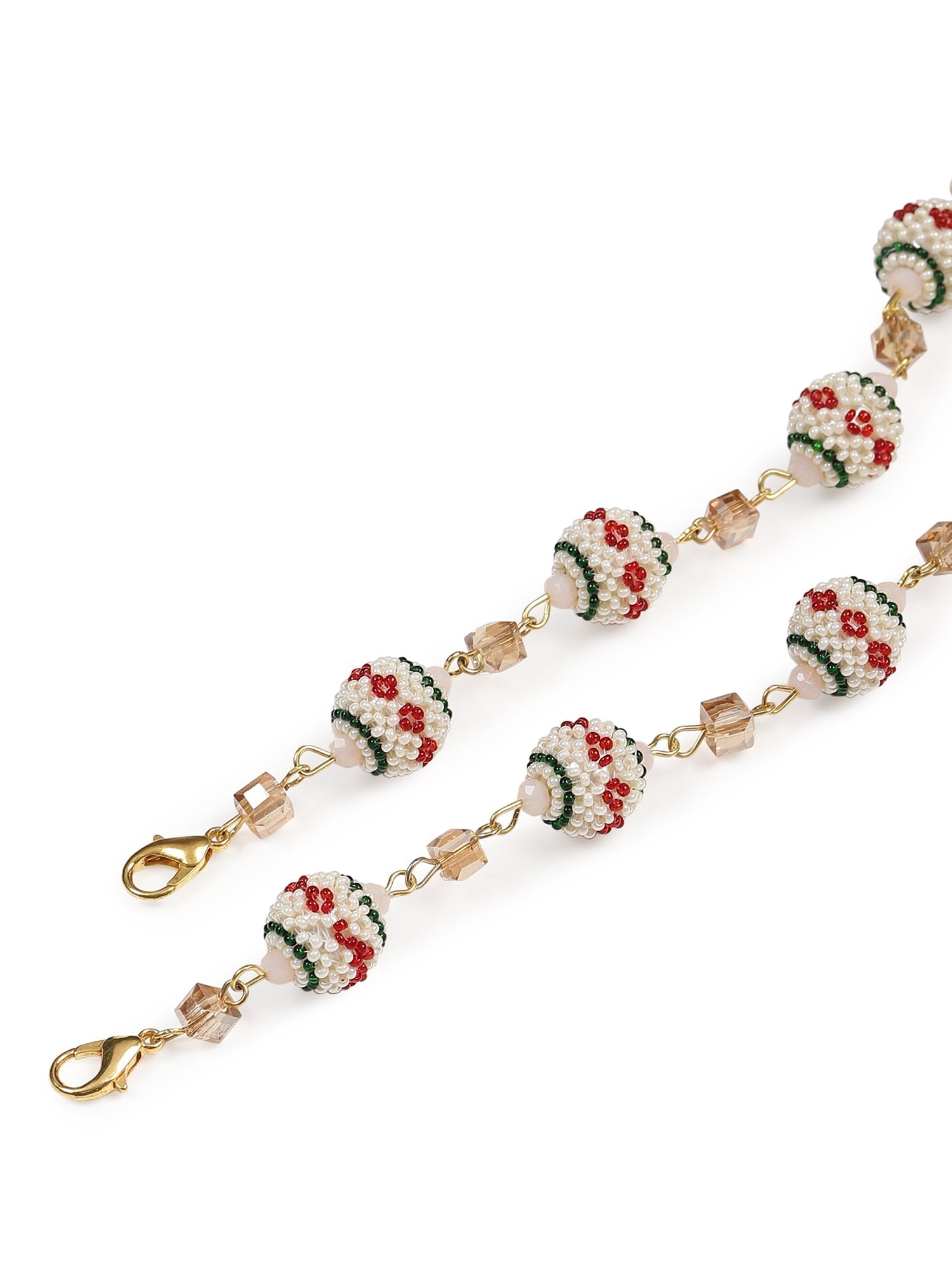 Gold-Toned White Embellished Mask Chain - Ruby Raang - Distacart