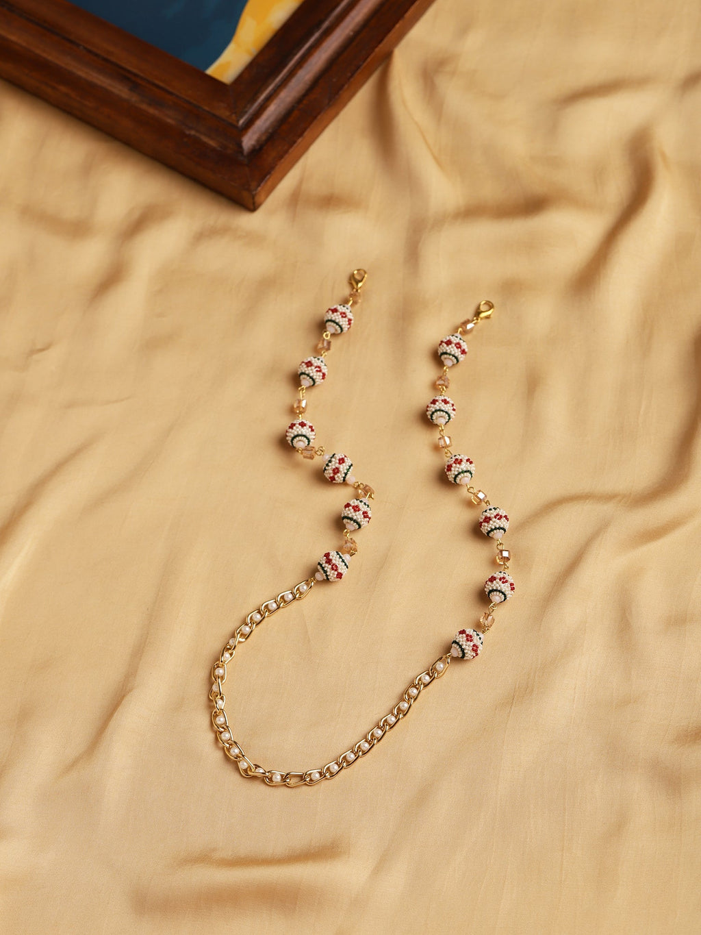 Gold-Toned White Embellished Mask Chain - Ruby Raang - Distacart