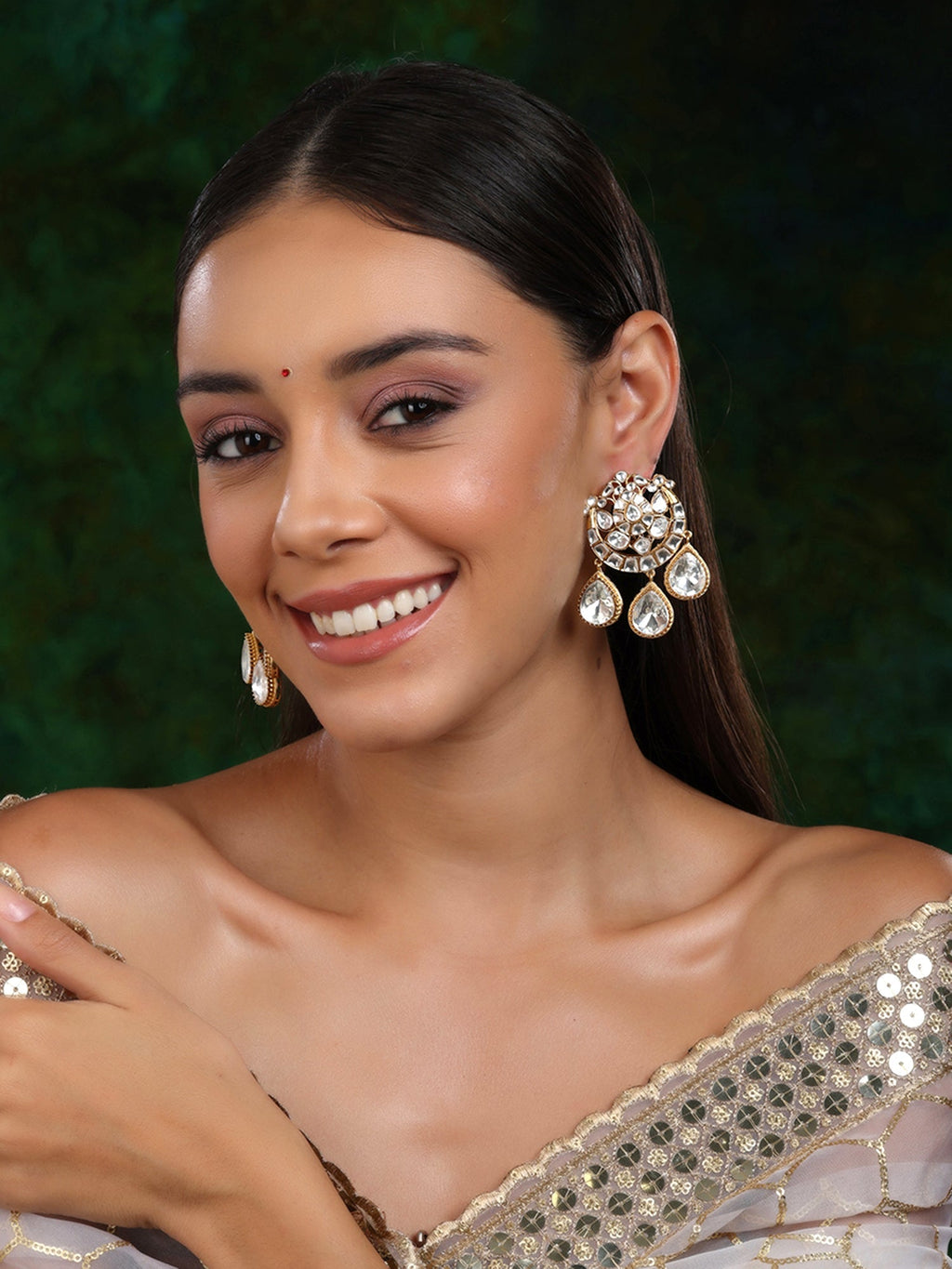 Chand Kundan Earrings with Teardrops - Ruby Raang - Distacart