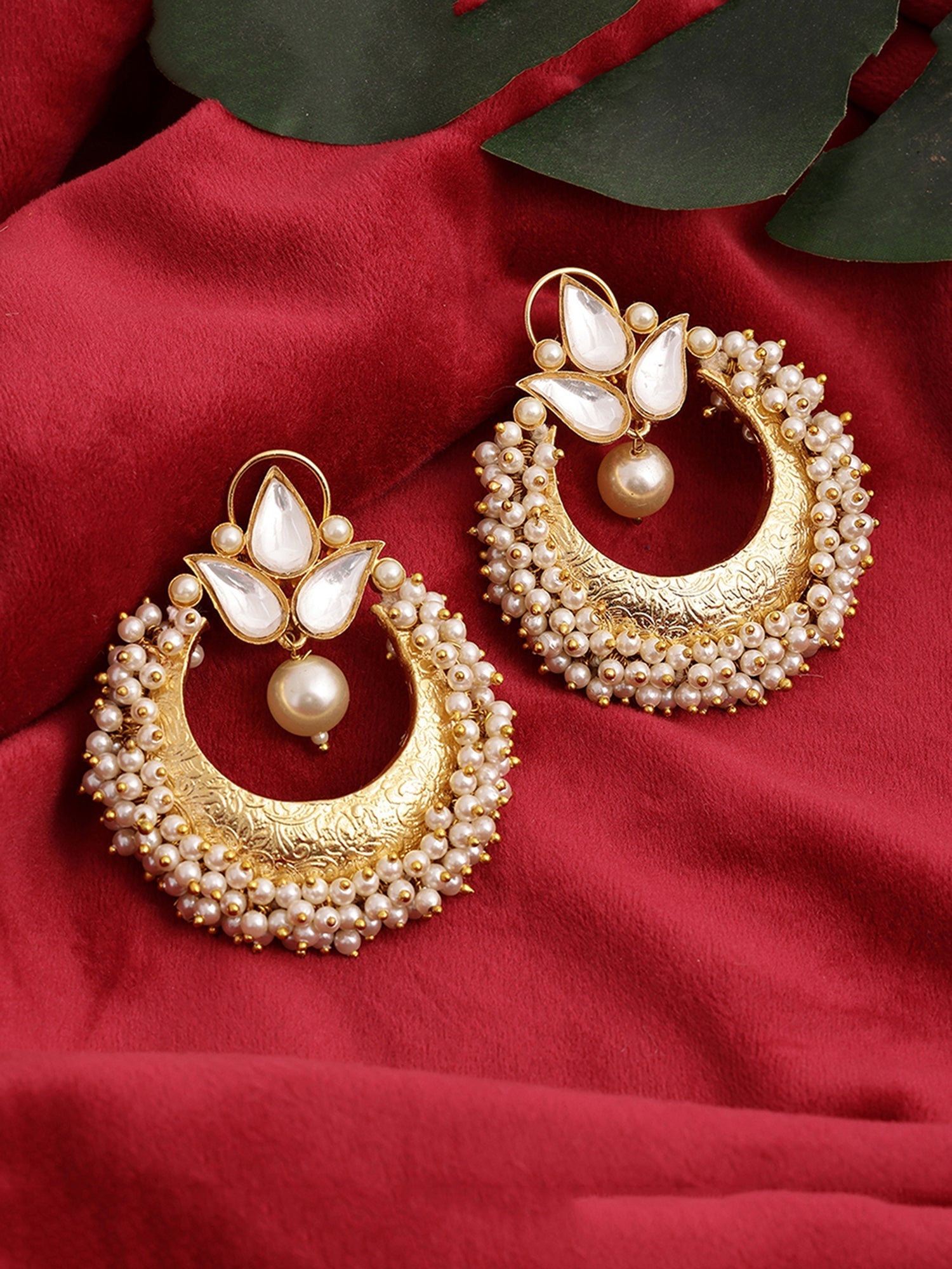 Chand and Teardrop Pearl Earrings - Ruby Raang - Distacart