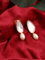 Long Kundan Stud with Pearl Drop - Ruby Raang - Distacart