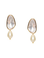 Long Kundan Stud with Pearl Drop - Ruby Raang - Distacart