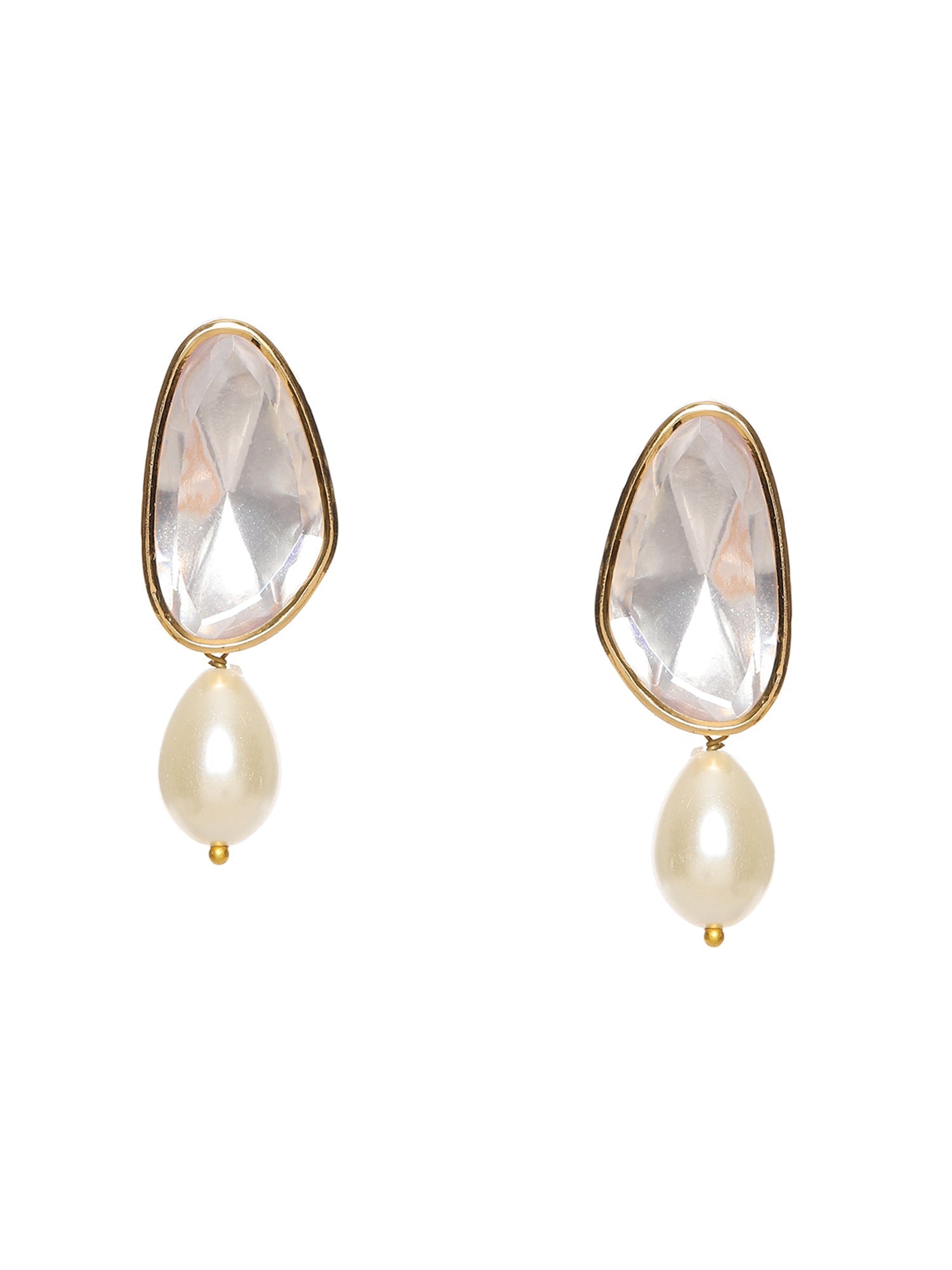 Long Kundan Stud with Pearl Drop - Ruby Raang - Distacart