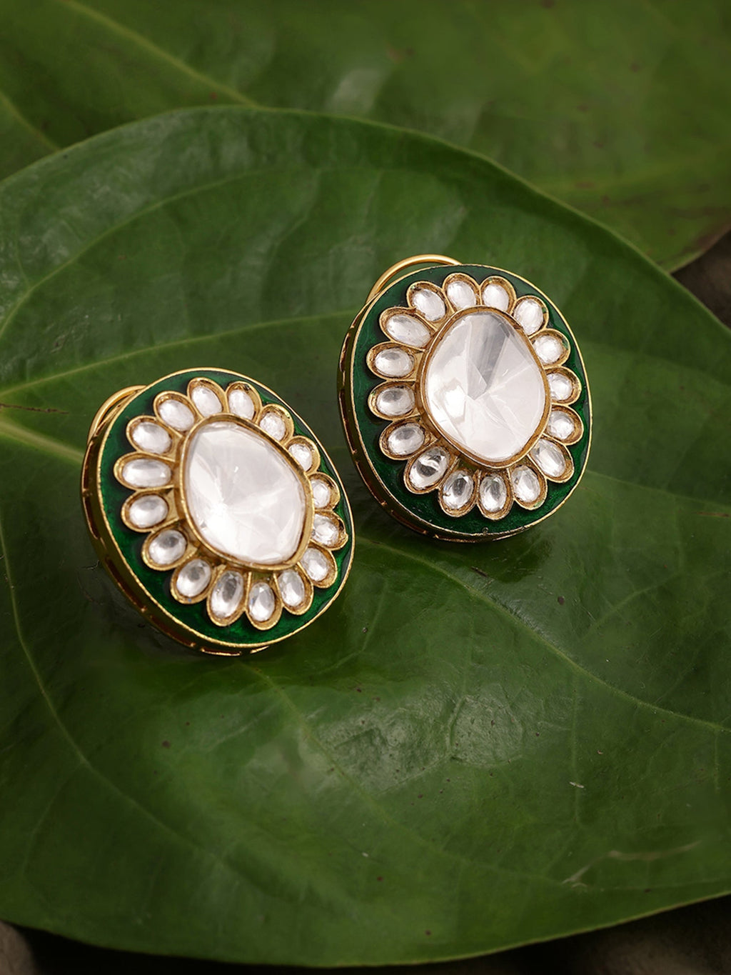 Meenakari Oversized Green Meenakari Studs - Ruby Raang - Distacart