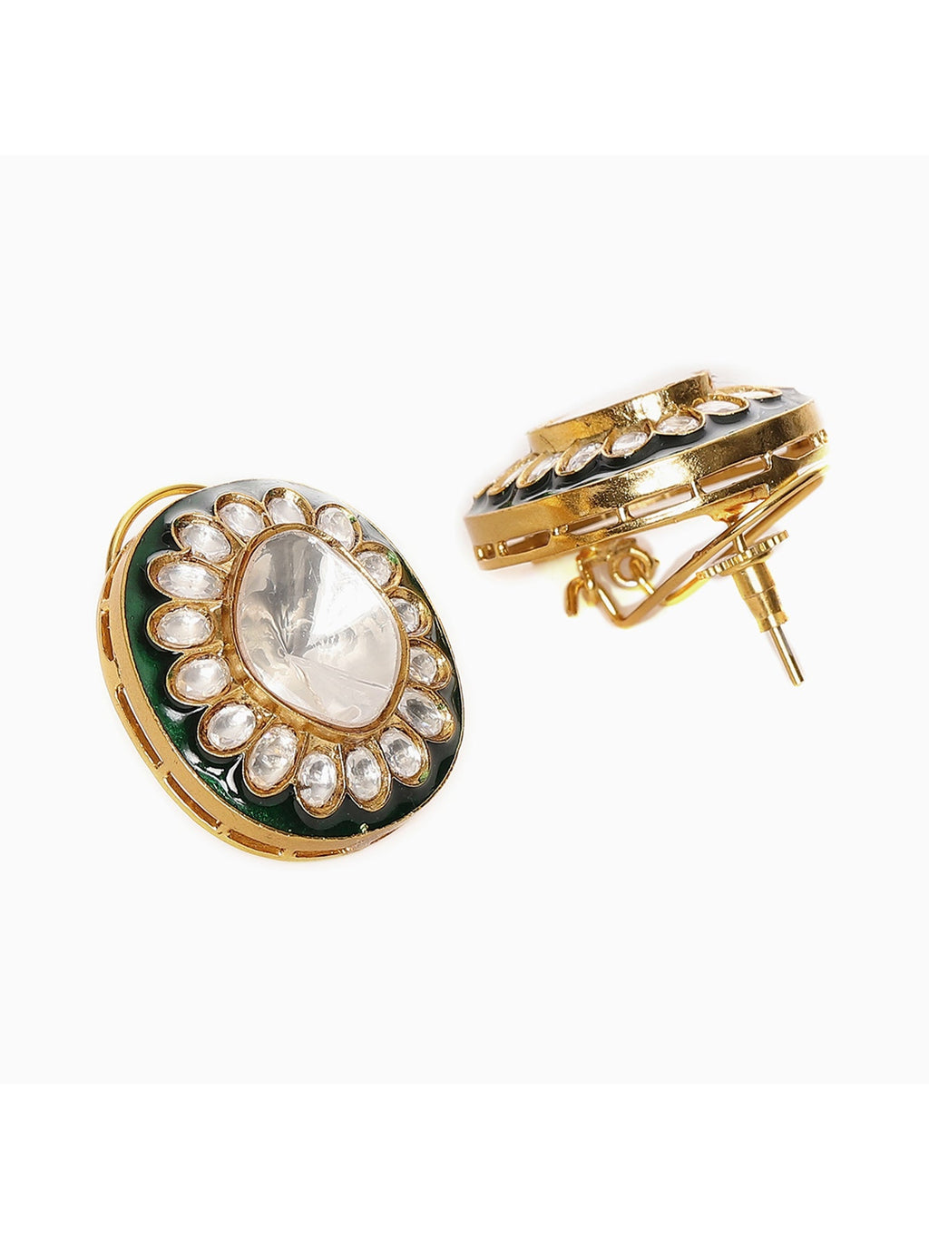 Meenakari Oversized Green Meenakari Studs - Ruby Raang - Distacart