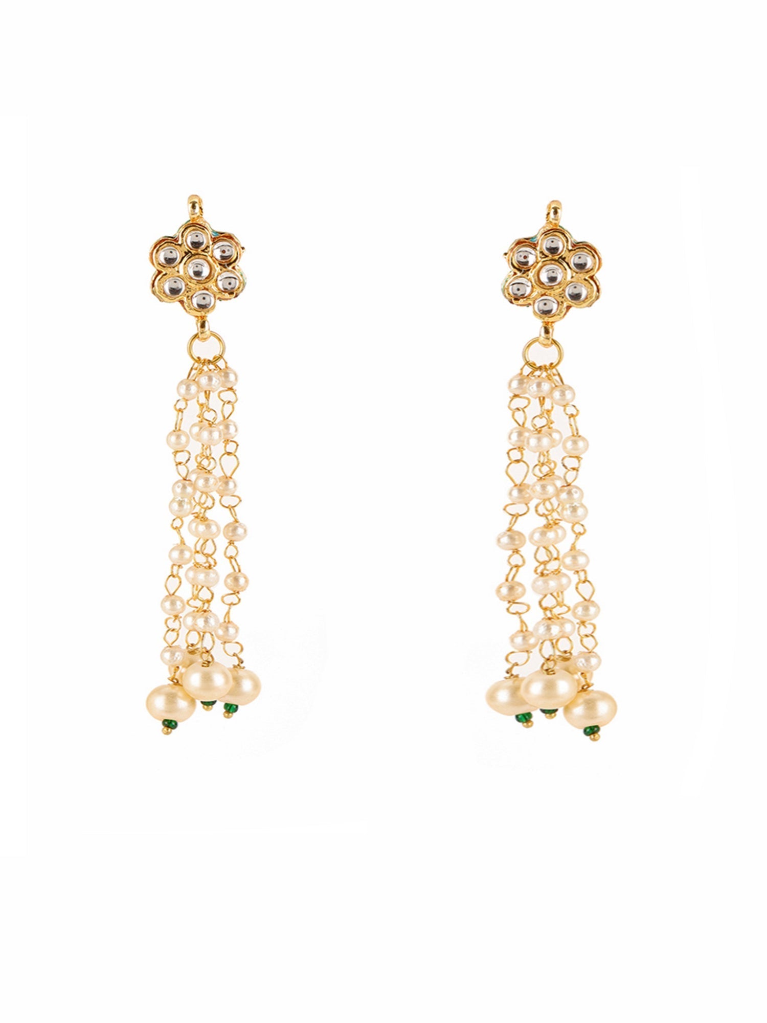 Long Dangler Kundan & Pearl Earrings - Ruby Raang - Distacart