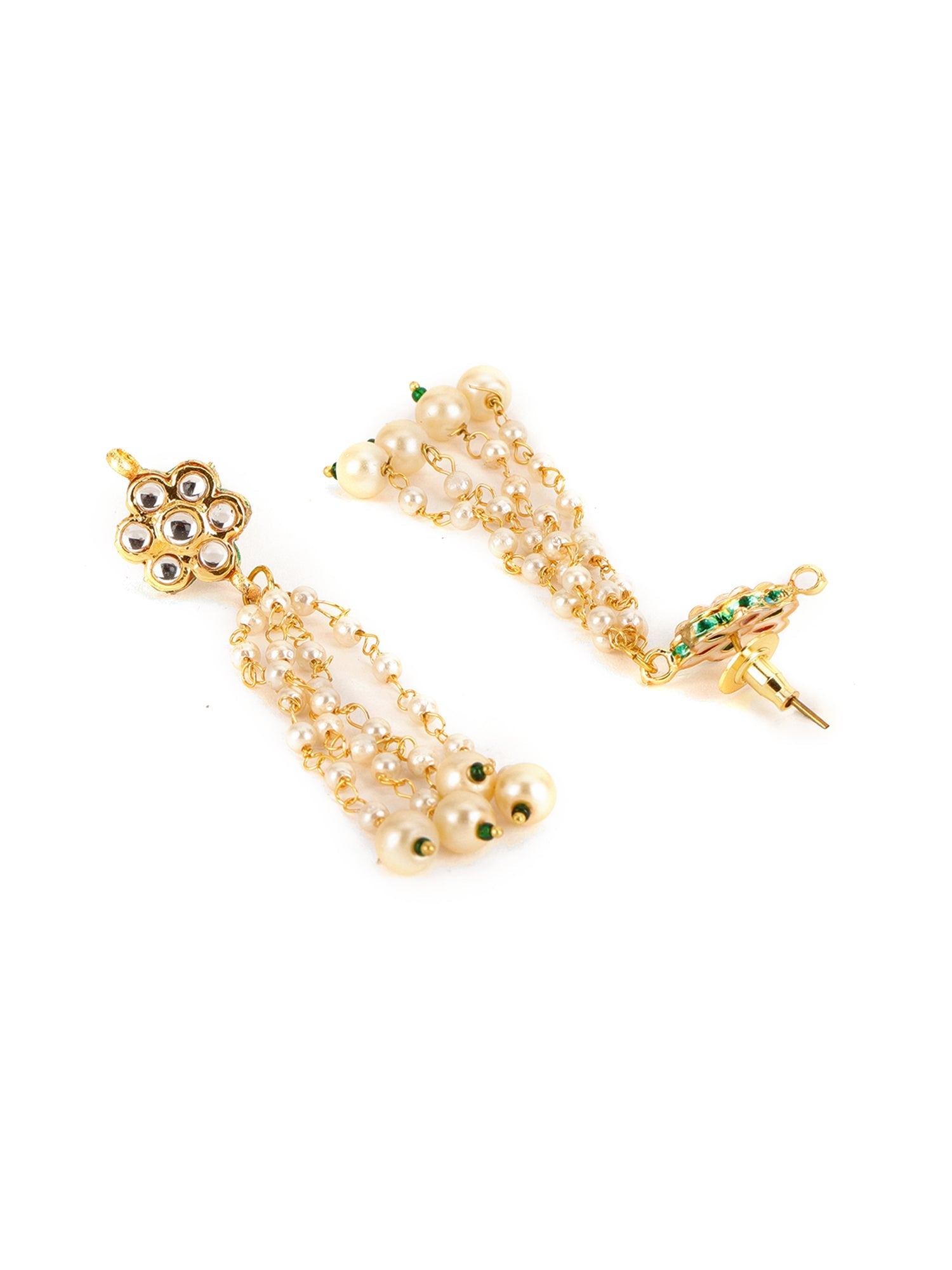 Long Dangler Kundan & Pearl Earrings - Ruby Raang - Distacart