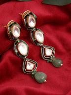 Long Meenakari Kundan Earrings with Emeralds - Ruby Raang - Distacart