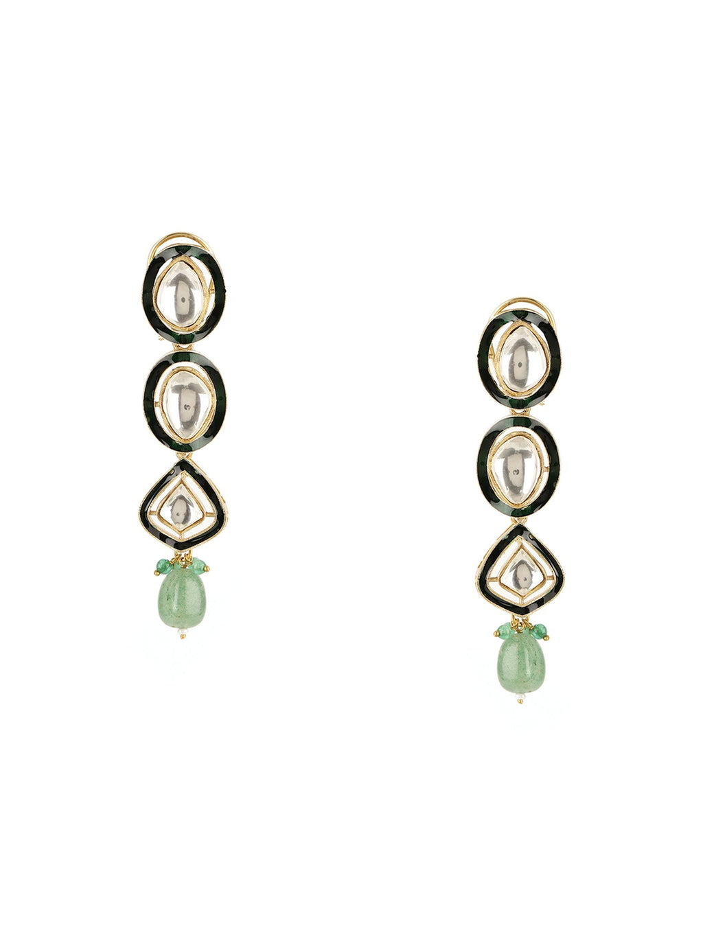 Long Meenakari Kundan Earrings with Emeralds - Ruby Raang - Distacart