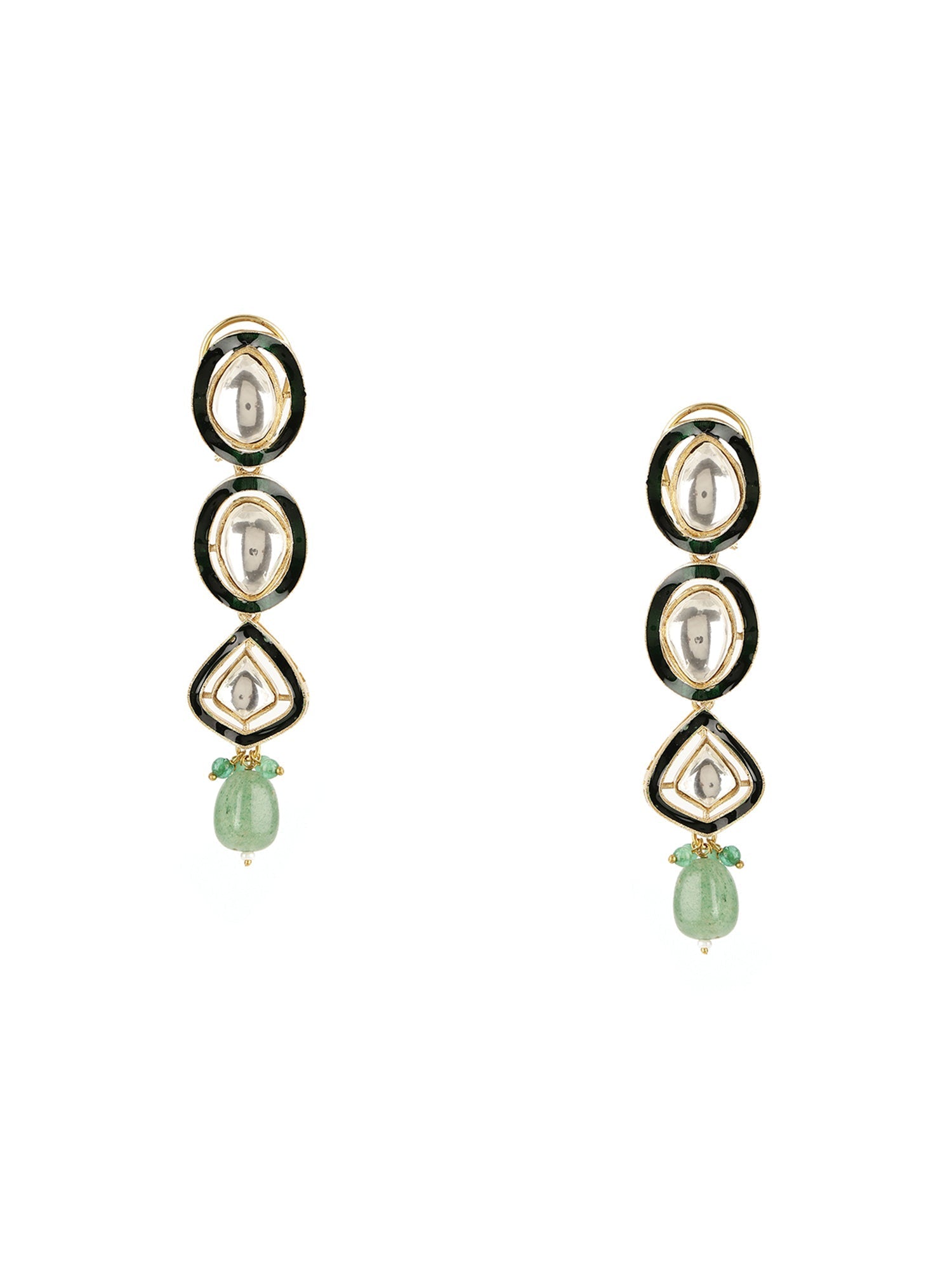 Long Meenakari Kundan Earrings with Emeralds - Ruby Raang - Distacart