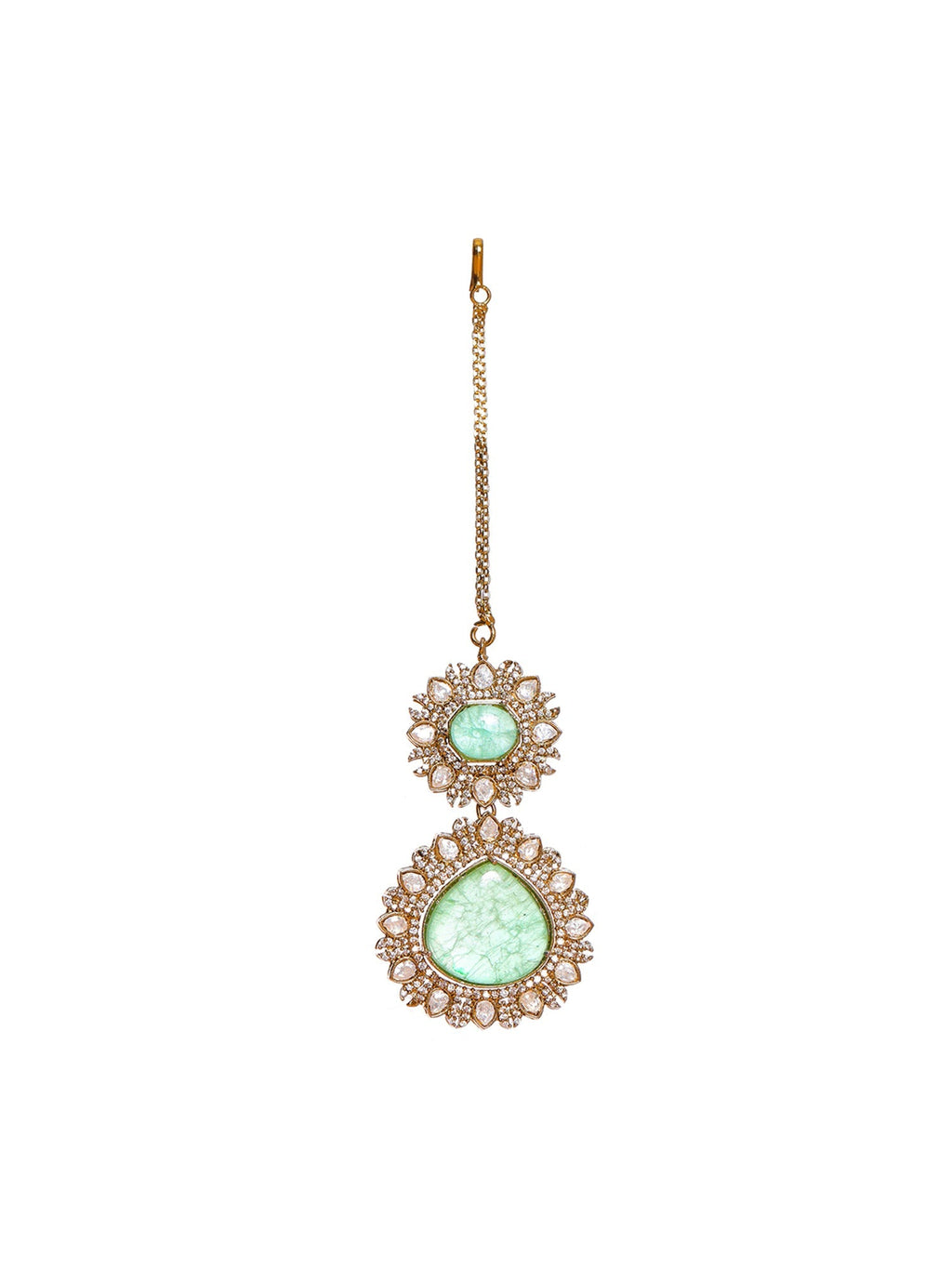 Kundan Maang Tikka with Diamonds & Semi Precious Stone - Ruby Raang - Distacart
