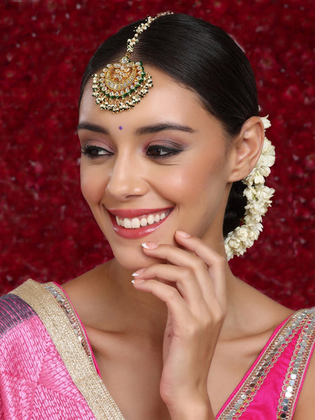 Meenakari and Pearl Kundan Maang Tikka - Ruby Raang