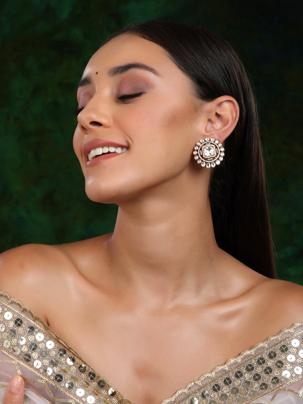 Round oversized Kundan Earrings - Ruby Raang - Distacart