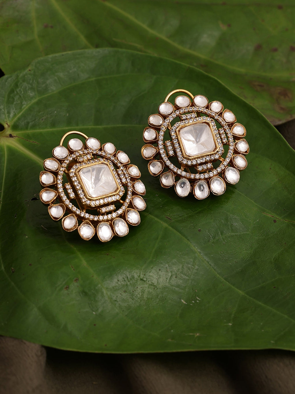 Round oversized Kundan Earrings - Ruby Raang - Distacart