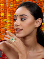 Oversized Round Cocktail Kundan Ring - Ruby Raang