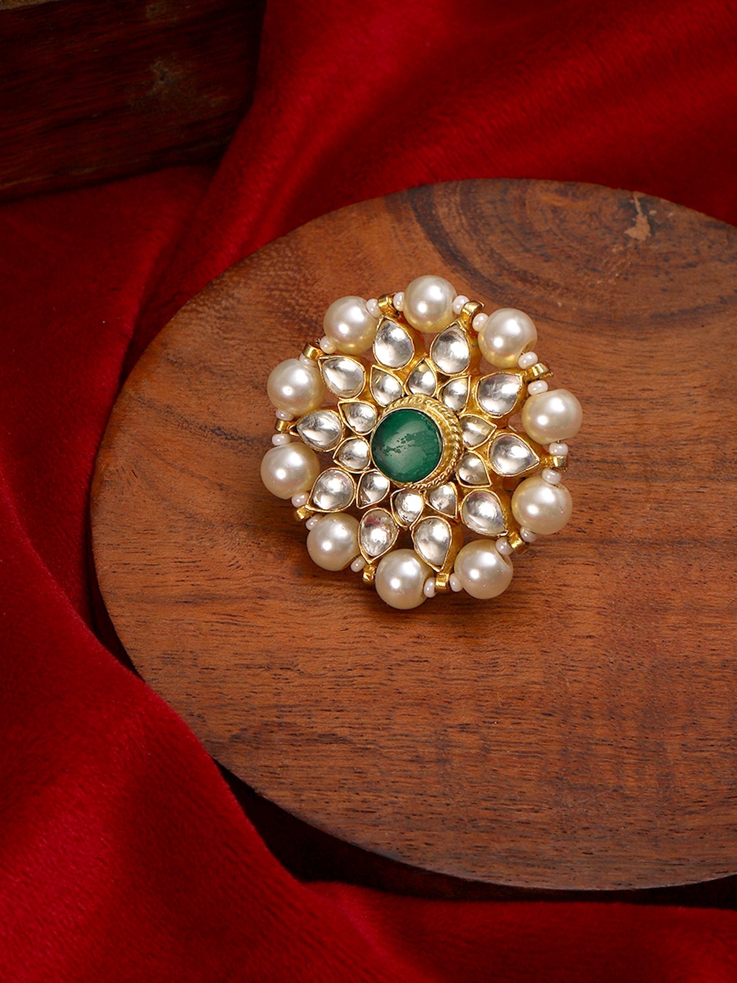 Oversized Round Cocktail Kundan Ring - Ruby Raang