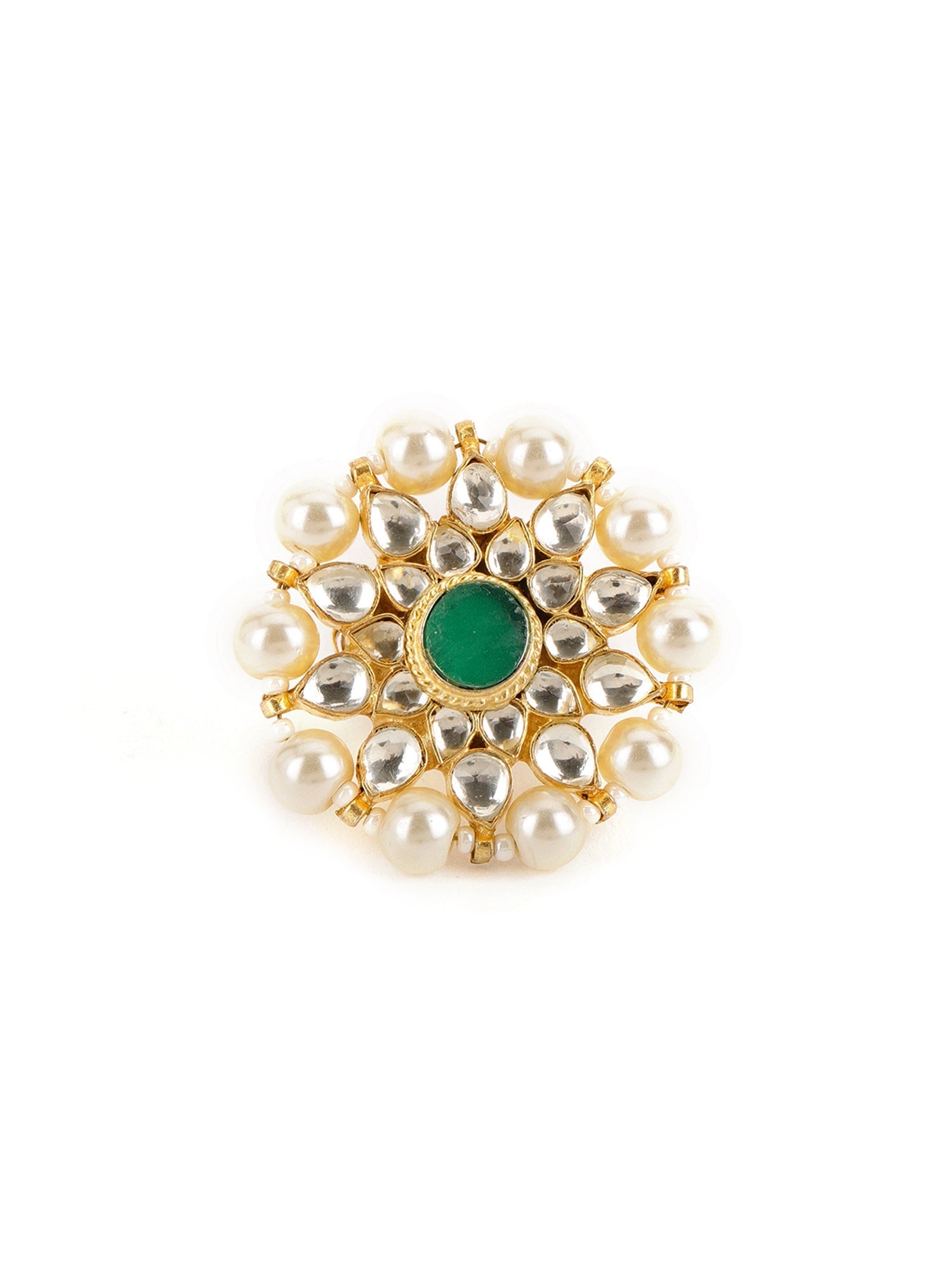 Oversized Round Cocktail Kundan Ring - Ruby Raang