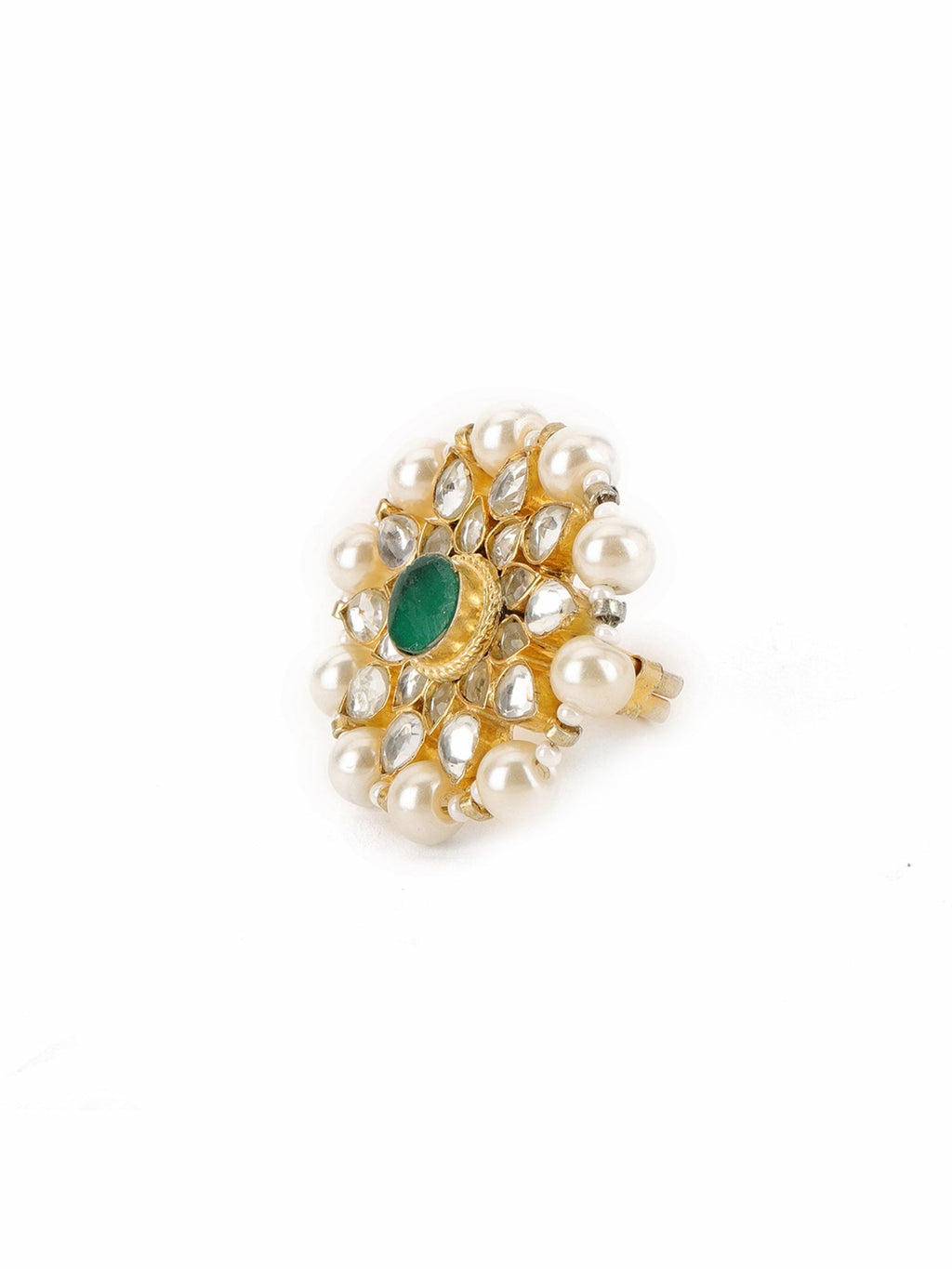 Oversized Round Cocktail Kundan Ring - Ruby Raang