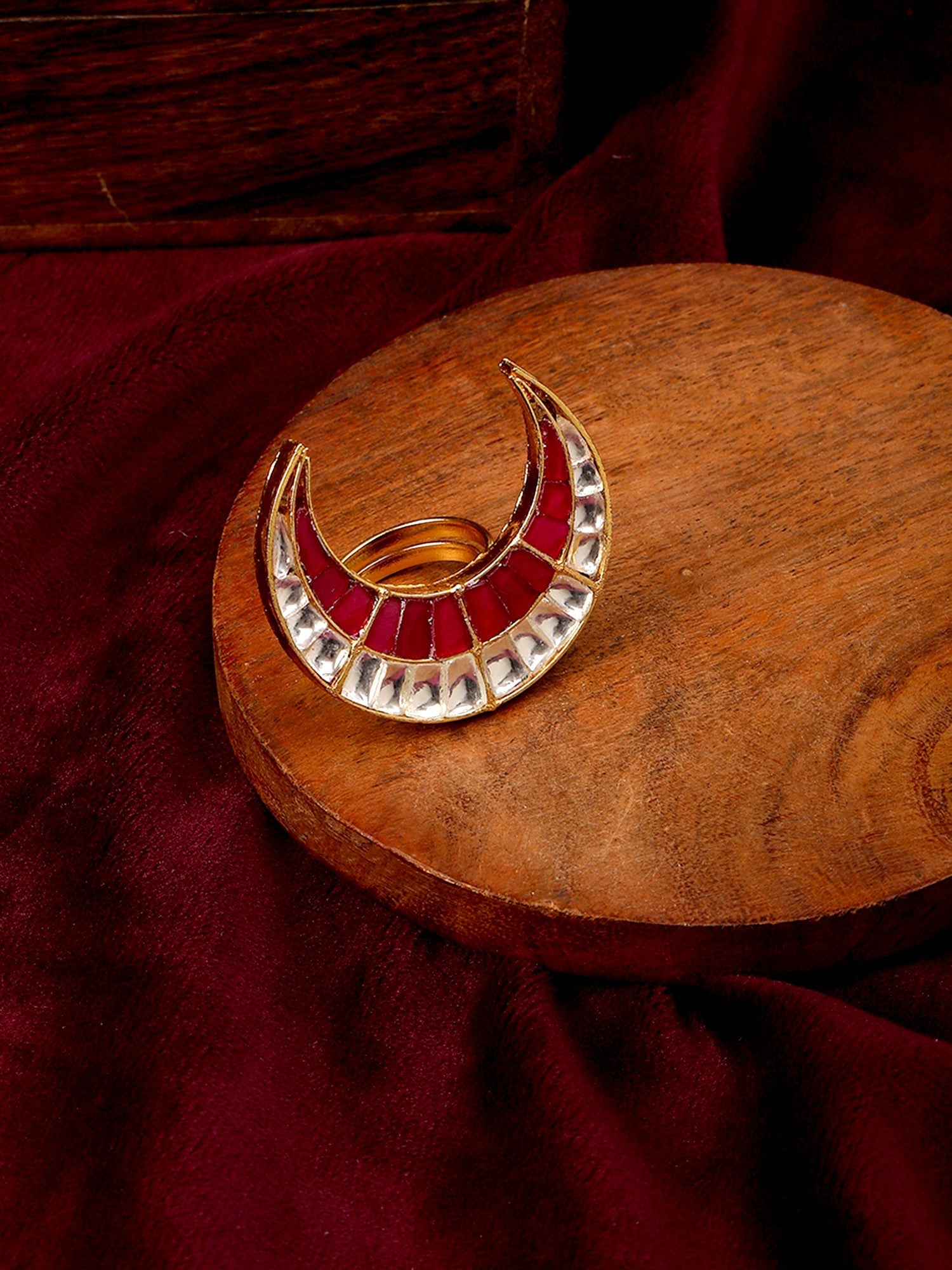 Half Moon Kundan Ring - Ruby Raang