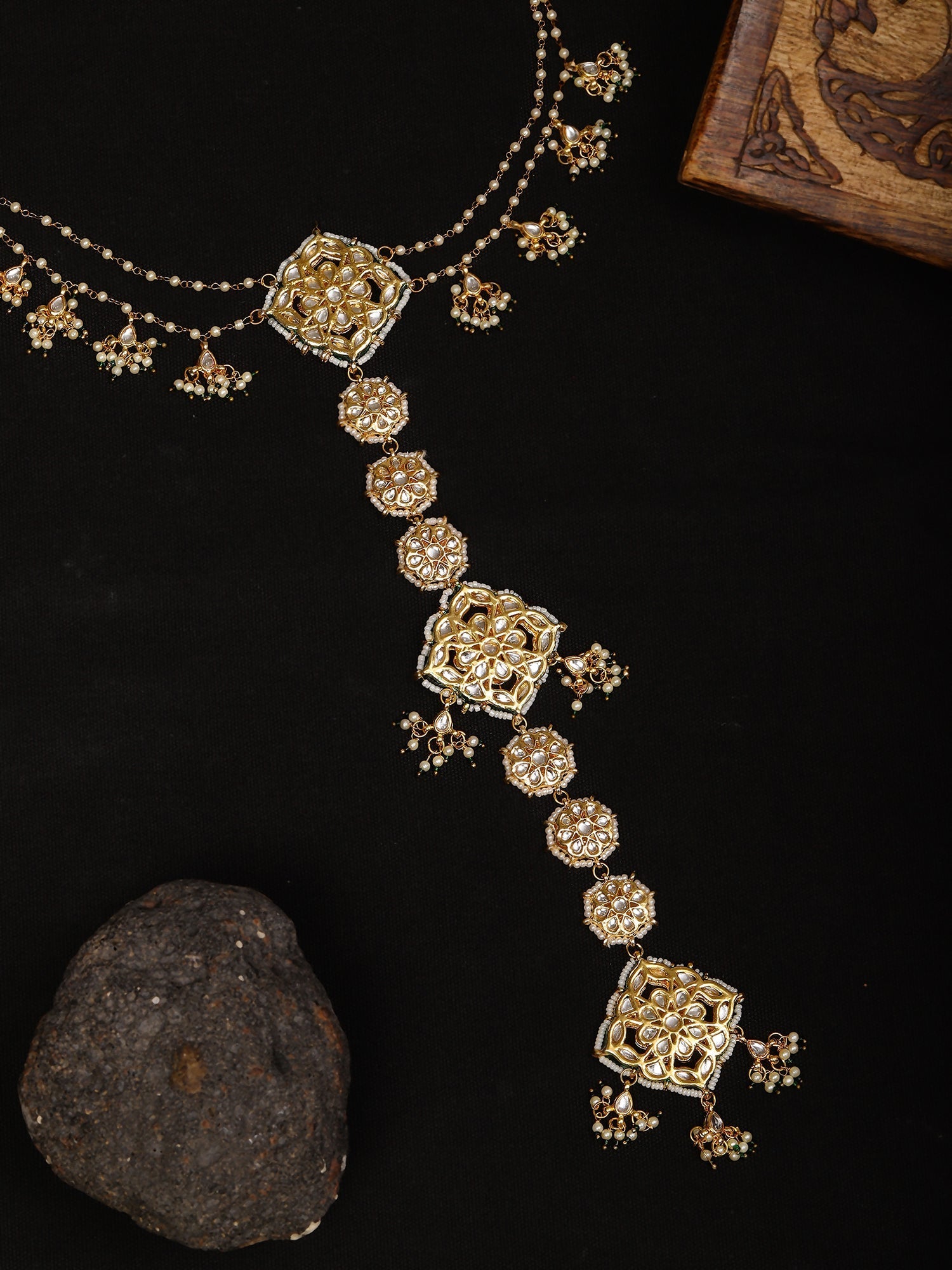 Kundan and Pearl Hair Braid (Chotti) - Ruby Raang