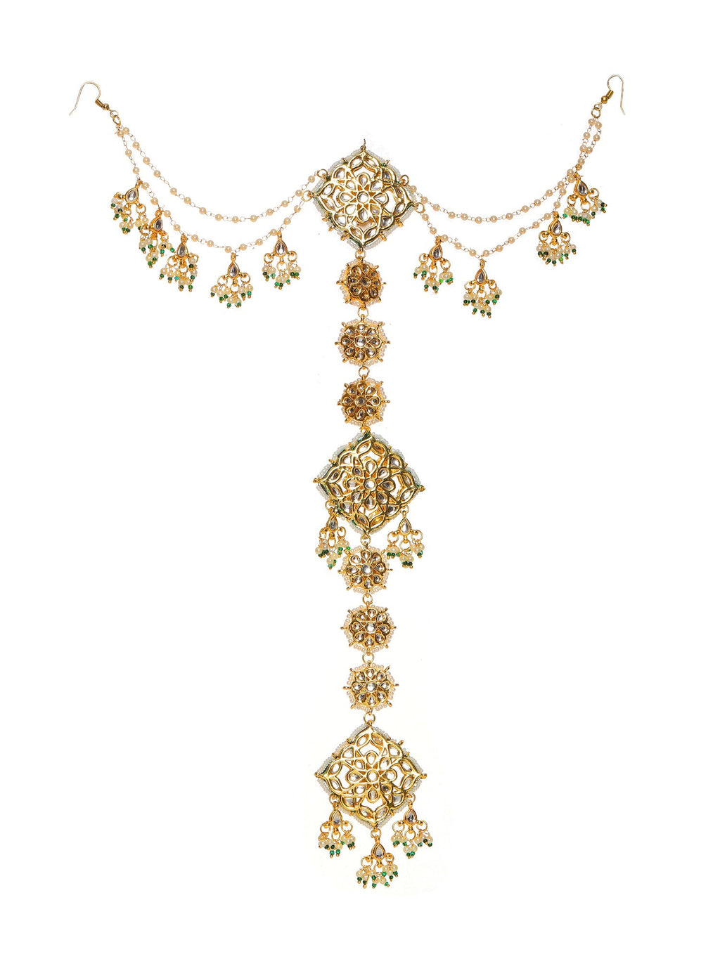 Kundan and Pearl Hair Braid (Chotti) - Ruby Raang