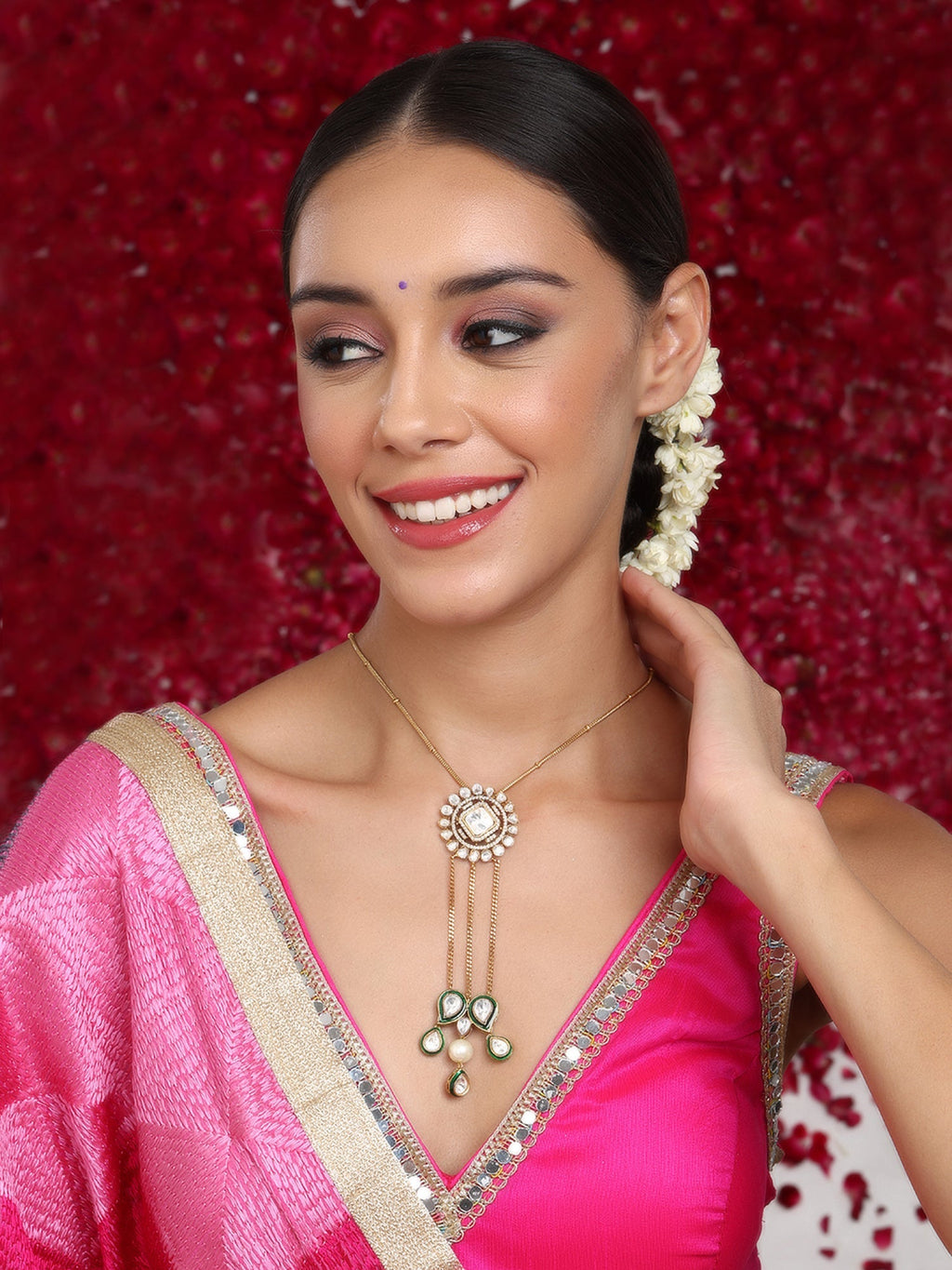 Kundan Long Necklace - Ruby Raang